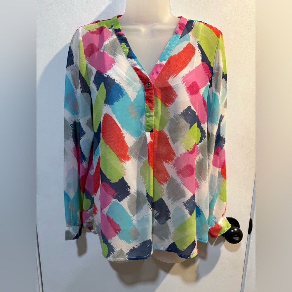 Liz Claiborne Multicolor Brushstroke Blouse-#1155